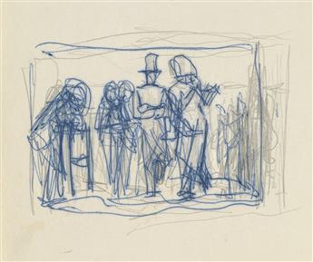 JARED FRENCH Group of 5 pen and ink and pencil drawings.